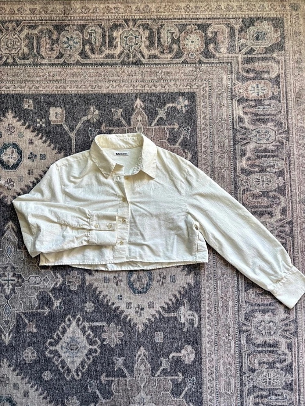 Reformation Cropped Button Down Shirt in White Like New